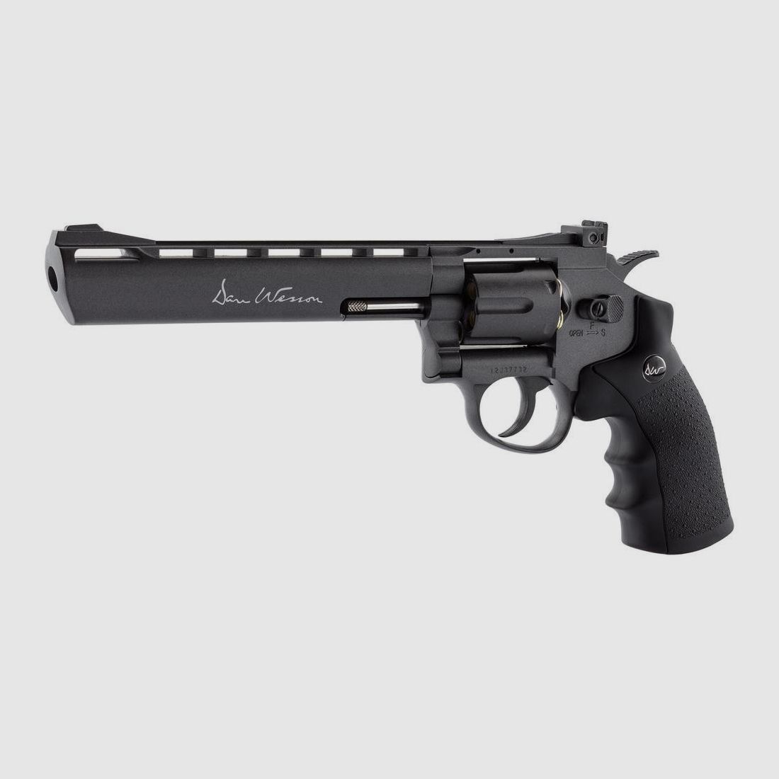 Replik Revolver Dan Wesson ASG 8 Zoll Schwarz Niedrigdruck - Realismus und Präzision - Für Sammlung und Airsoft, Bild 1 von 2