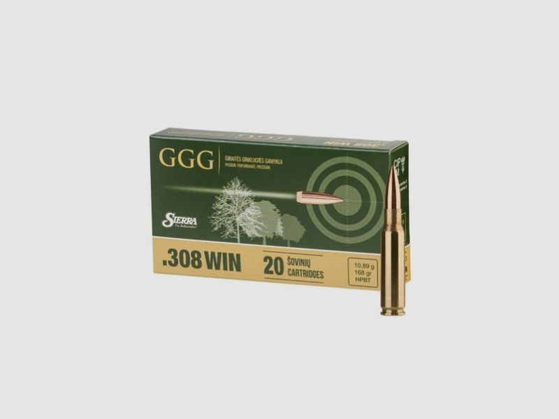 GGG  .308 WIN -168 gr - HPBT Sierra Matchking (GPX13) - 20 Schuss Büchsenpatronen