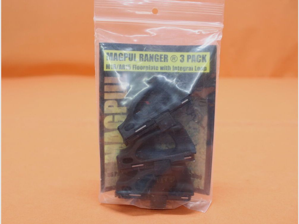 Magpul AR-15: Magpul Ranger Floorplate (MAG020-BLK) Magazinboden gummiert m. Griffschlaufe 3er-Pack