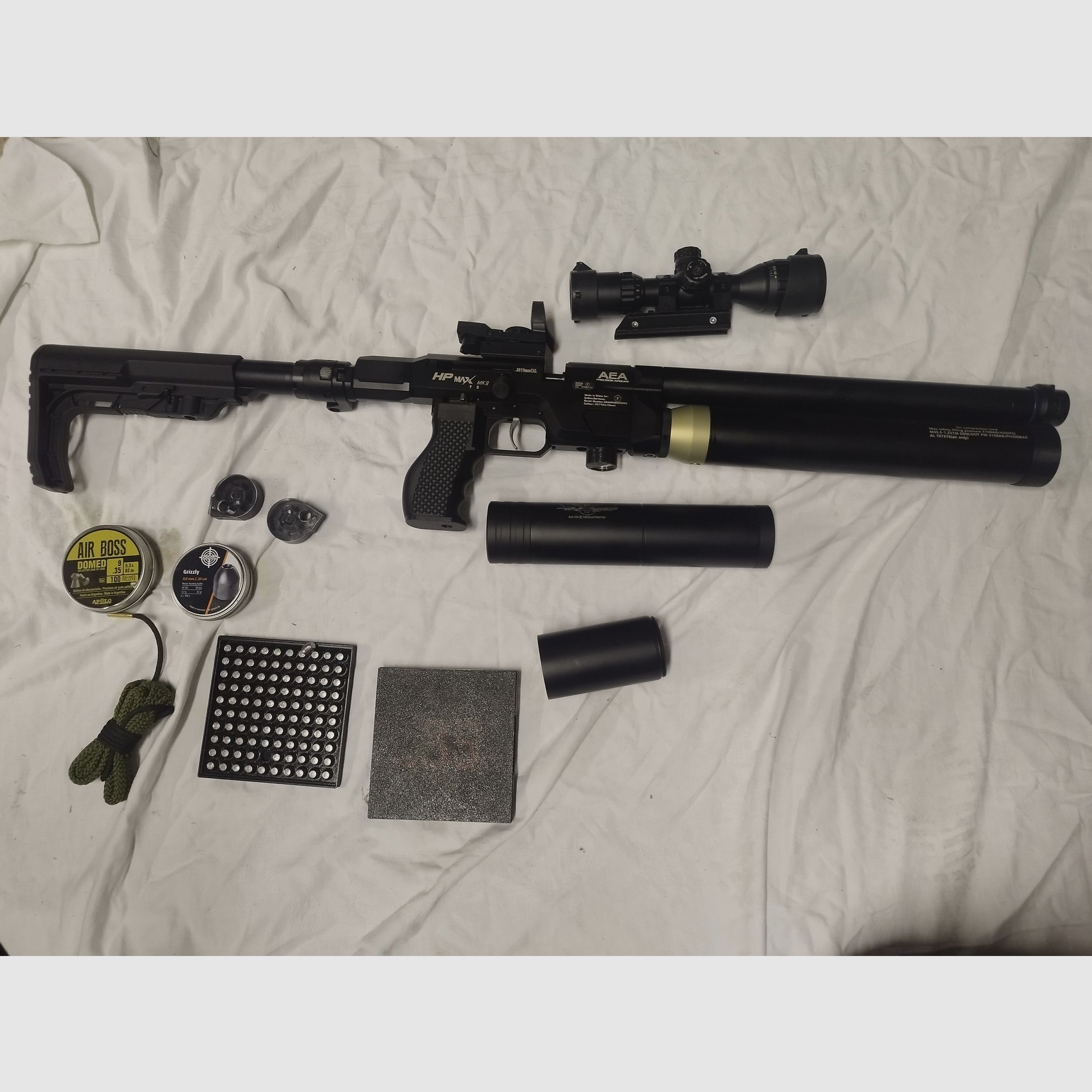 AEA HP Max MK2 Jads suppressor + extender, bullets, accessories
