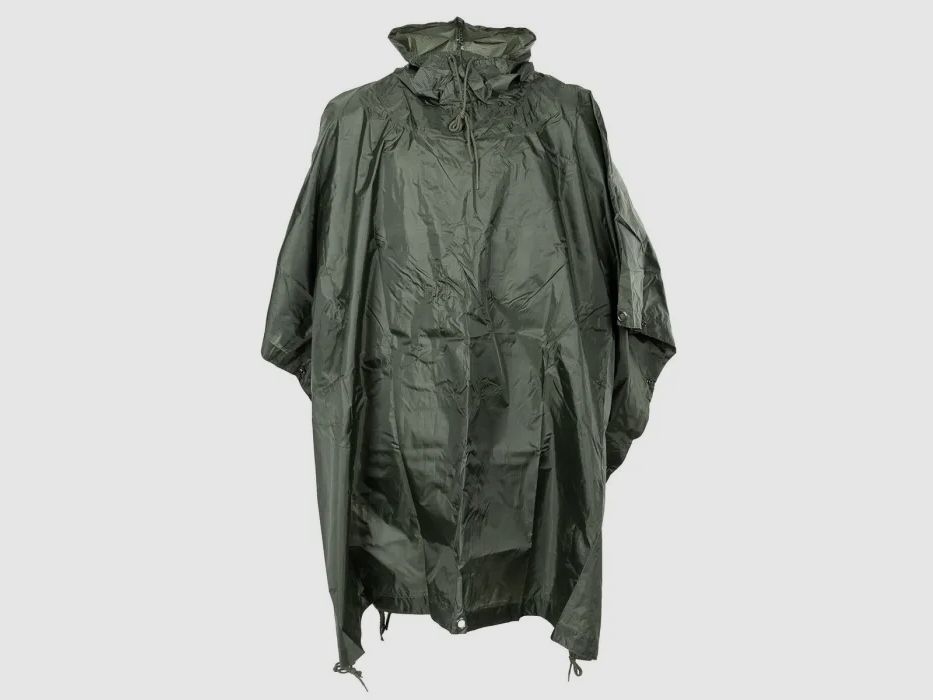 Poncho ligero de lluvia (300g), oliva, tejido rip-stop, talla única (223x144cm)