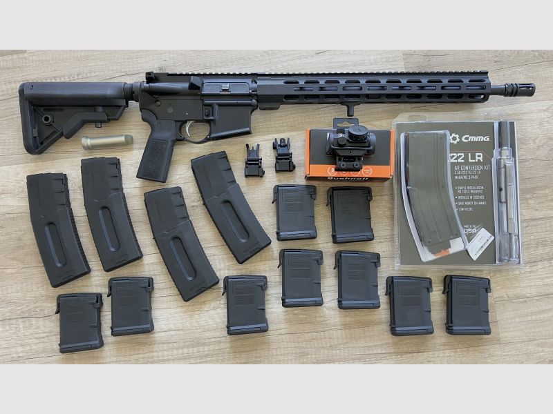 AR-15 DPMS Lite 16M .223rem Tuning, viel Zubehör, inclusive .22lr Wechselsystem