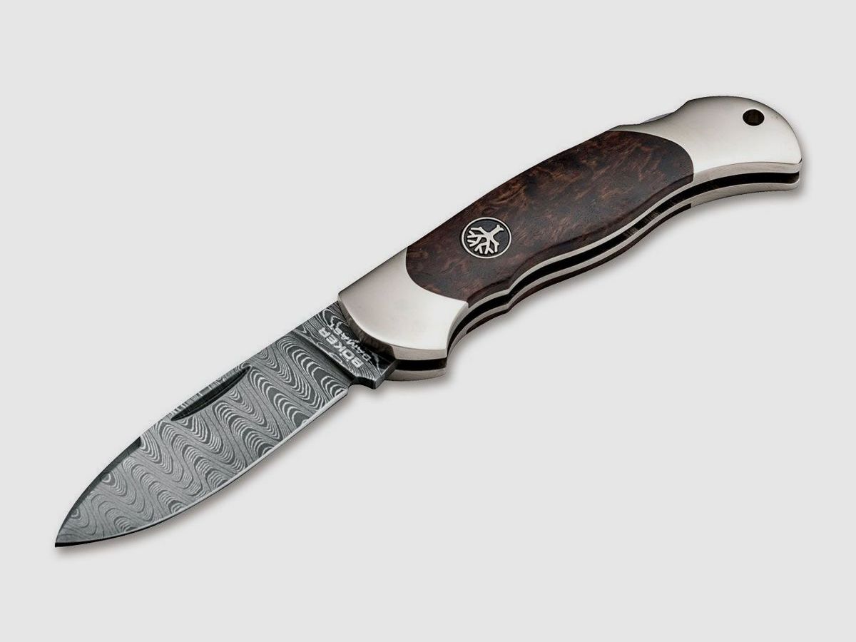 Böker Junior Scout Spearpoint coltello tascabile damascato e betulla riccia, immagine 2 di 10