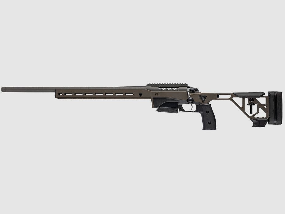 TIKKA T3x ACE TARGET 6.5 Creedmoor, left-handed version, Cerakote tungsten, barrel length 23.7", twist 8", fluted bolt, direct trigger, stock Cerakote Midnight Bronze, without sights, MG 5/8"-24, image 1 of 5