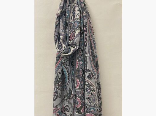 Écharpe en Cachemire/Silk Grise avec des Tons de Rose et de Violet