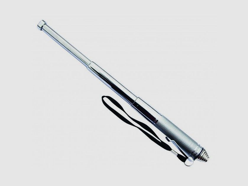 Mini Teleskopschlagstock 13" mit Gürtelclip und Schlaufe - Silber