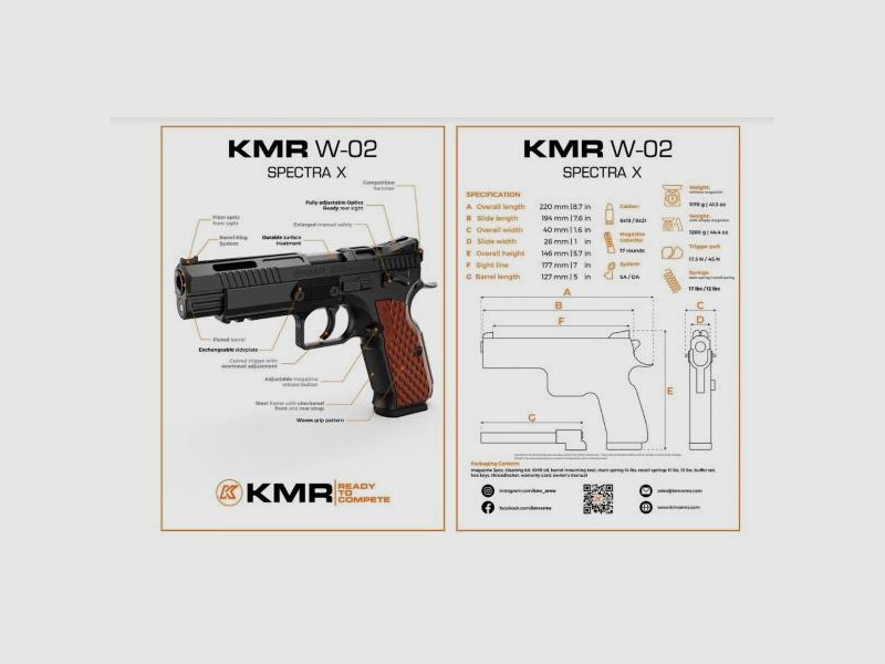 KMR Precision Arms Pistole Mod. W-02 Spectra O.R. COMBO 9mmLuger / 2 Läufe: 5' & 6'