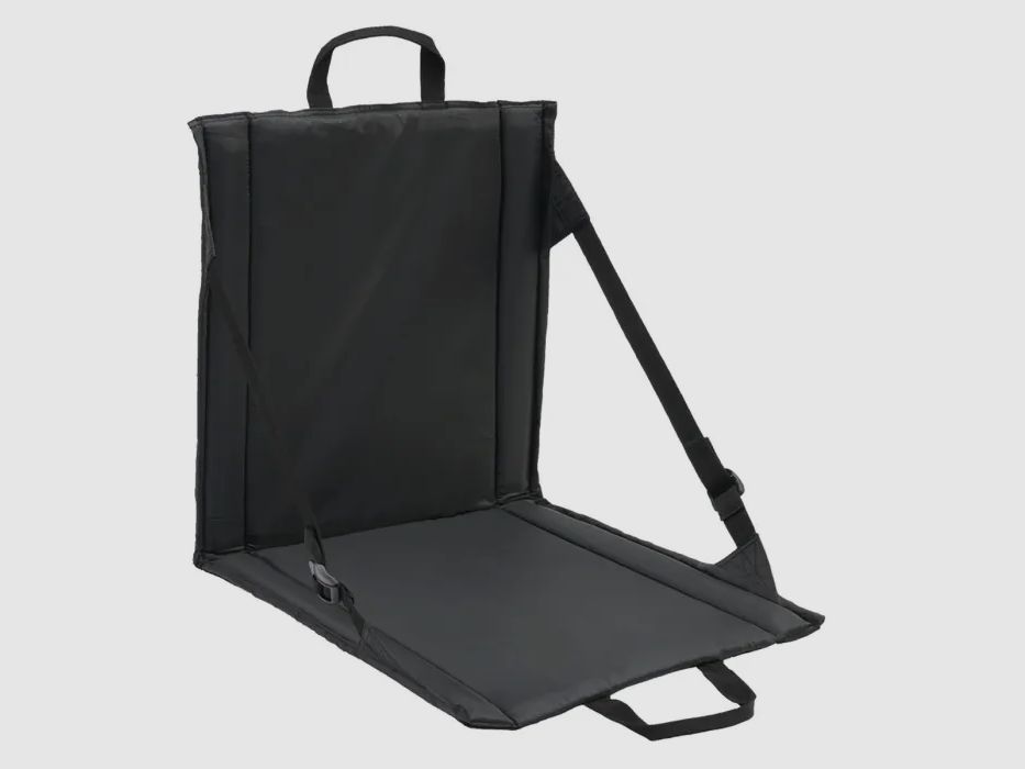 Folding seat with carrying handle + mesh pocket for 2 drink bottles - Black