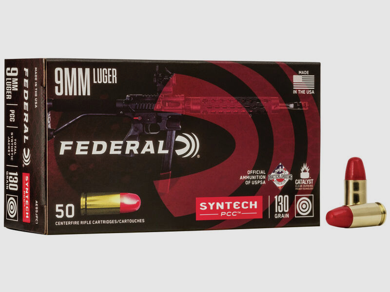 Federal Syntech PPC 9mm Luger 130GR SJFN 50 Patronen
