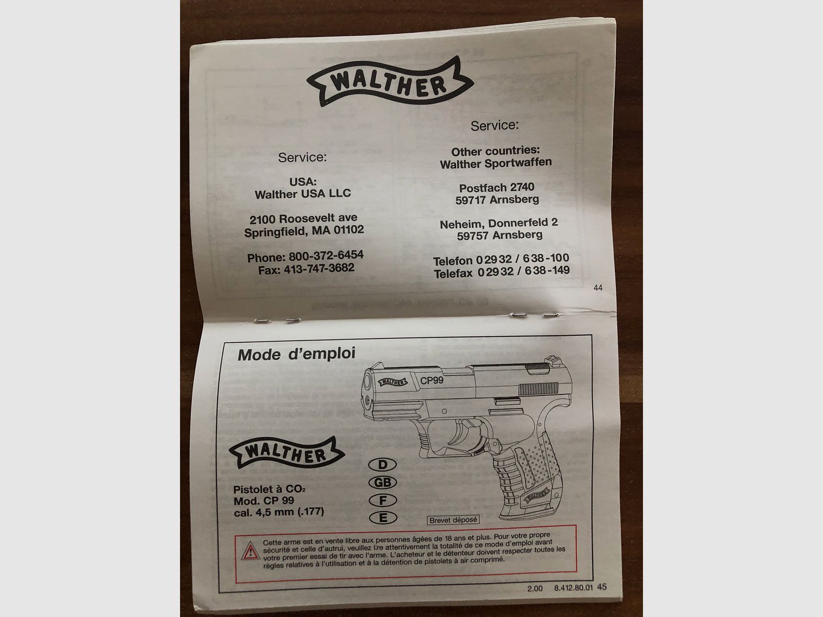 Pistola Walther CO2 CP99 como portador de piezas de repuesto