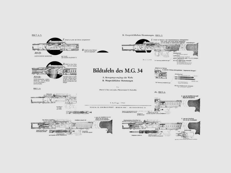 Nachdruck Bedienungsanleitung MG34 Bildtafeln, Funktion, Hemmungen u.s.w.