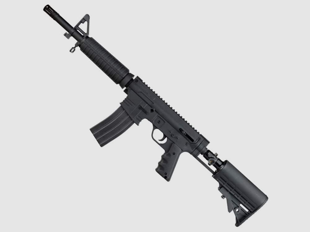 DELTA SIX MFG-Un marcador de paintball Magfed de una sola carga con culata de aire (negro)