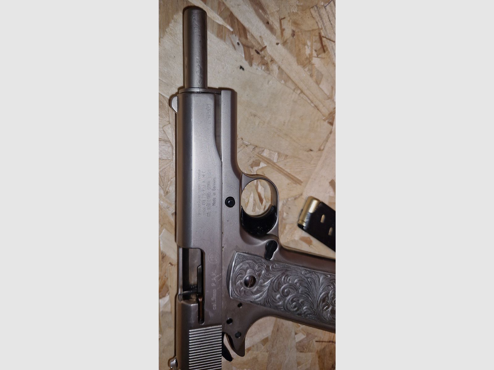 COLT GOVERNMENT 1911  A1 / SILBER / CHROME  / mit  Zubehör / cal. 9mm P.A.K. / PTB 638 / SCHRECKSCHUSS GAS PISTOLE SILVESTER SELBSTVERTEIDIGUNG SAMMLUNG  -----> Beschreibung lesen <------