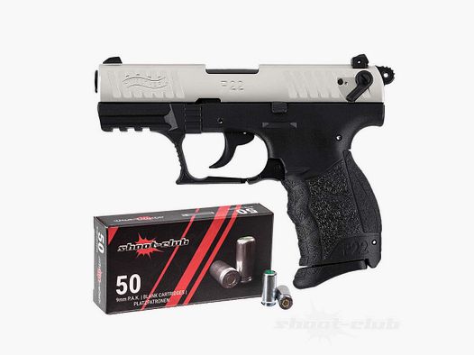 Walther P22Q Schreckschusspistole Nickel 9mm P.A.K. inklusive 50 Platzpatronen