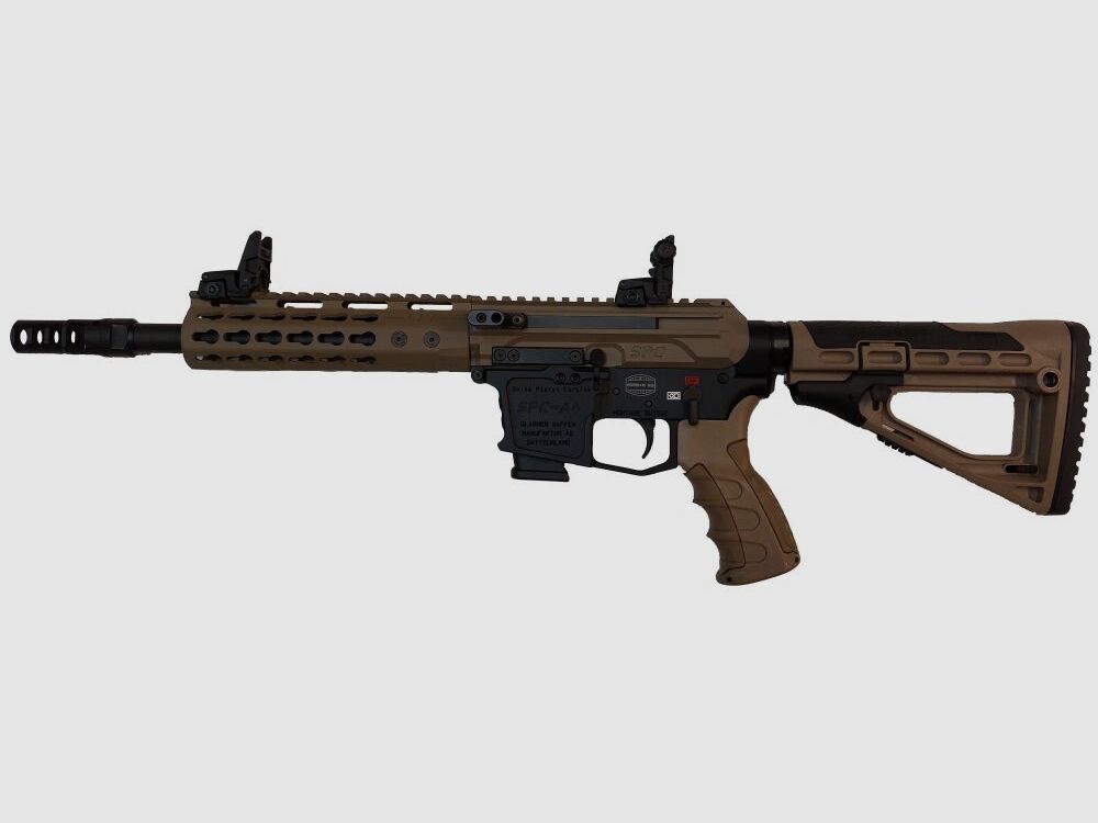 GWMH Selbstladebüchse GWMH SPC-HUNTER A4 10" (SWISS PISTOL CARBINE) FDE Kal.9x19 AR15 Glock Magazin