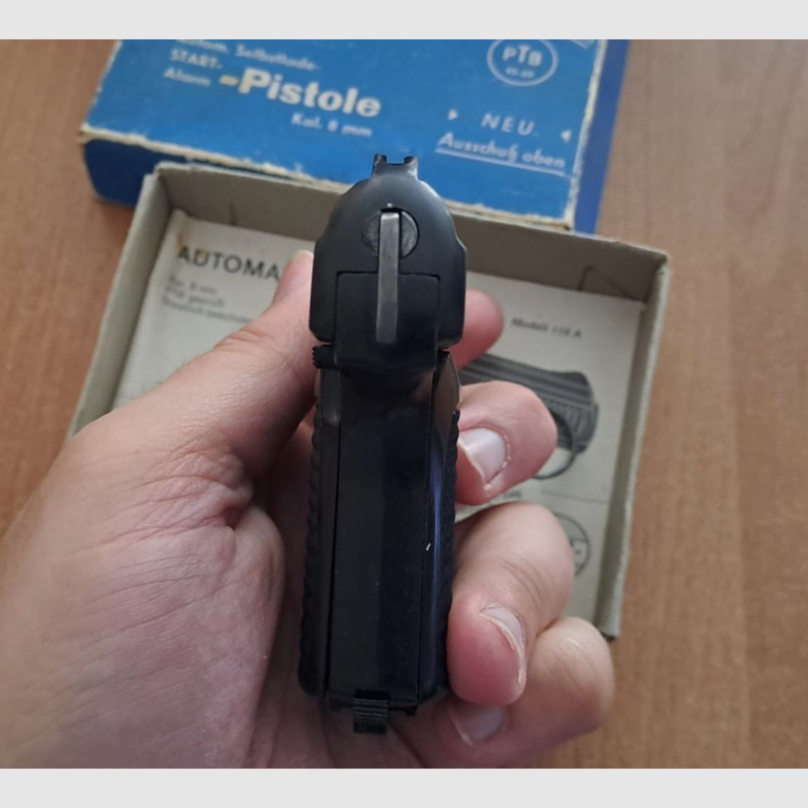 Seltene Rhöner SM 110A Kal. 8 mm Knall im PTB 45-69 von 1971! Mit OVP!