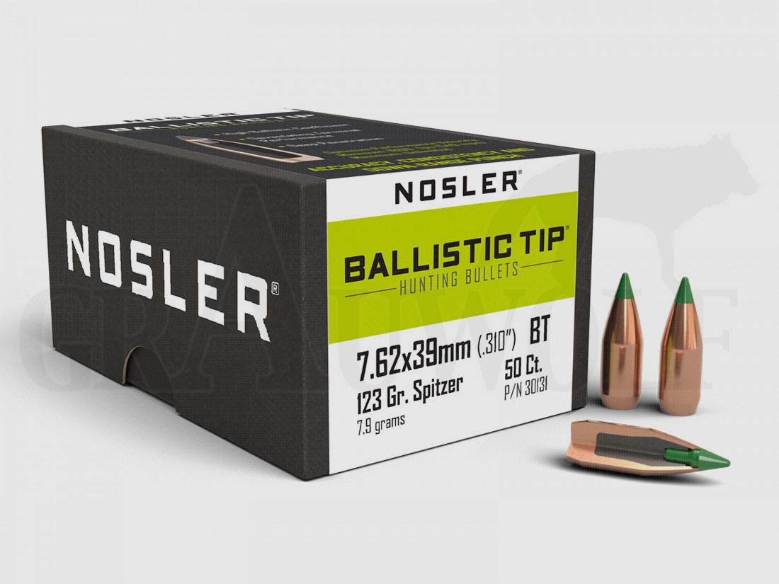 .310 / 7,87 mm (7,62x39) 123 gr / 8,0 g Nosler Ballistic Tip Jagd Geschosse 50 Stück