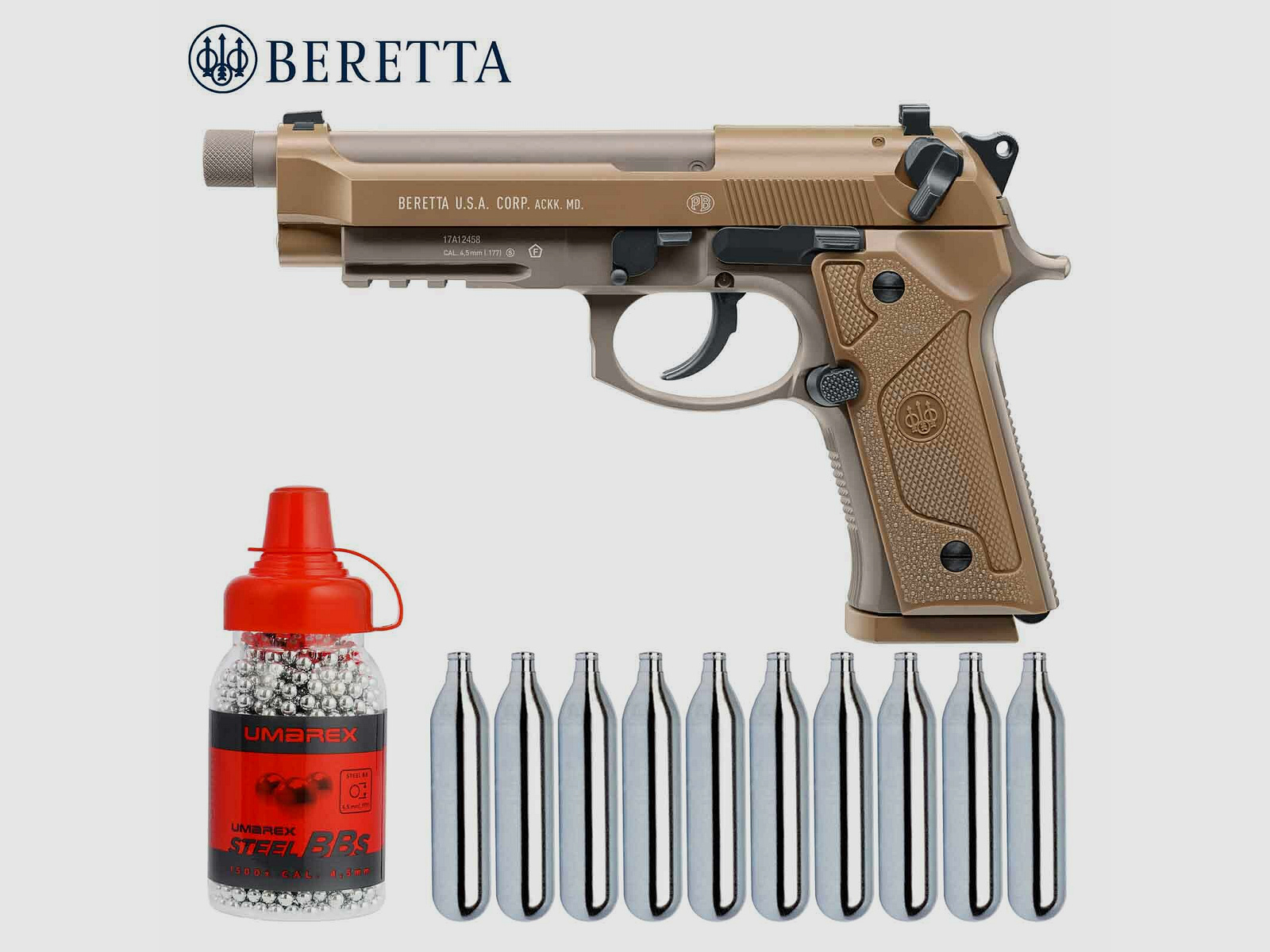 Luftpistolenset Beretta M9A3 FDE 4,5 mm Stahl BB Co2-Pistole Blow Back (P18)