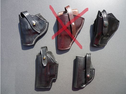 HKDesign Holster Art. Nr. 002: kleine Einfachholster mit Sicherheitsriemen - für: RG 56 / 59. S&W 60, RG 300, Reck 65 - alle für Linkshänder - siehe Fotos