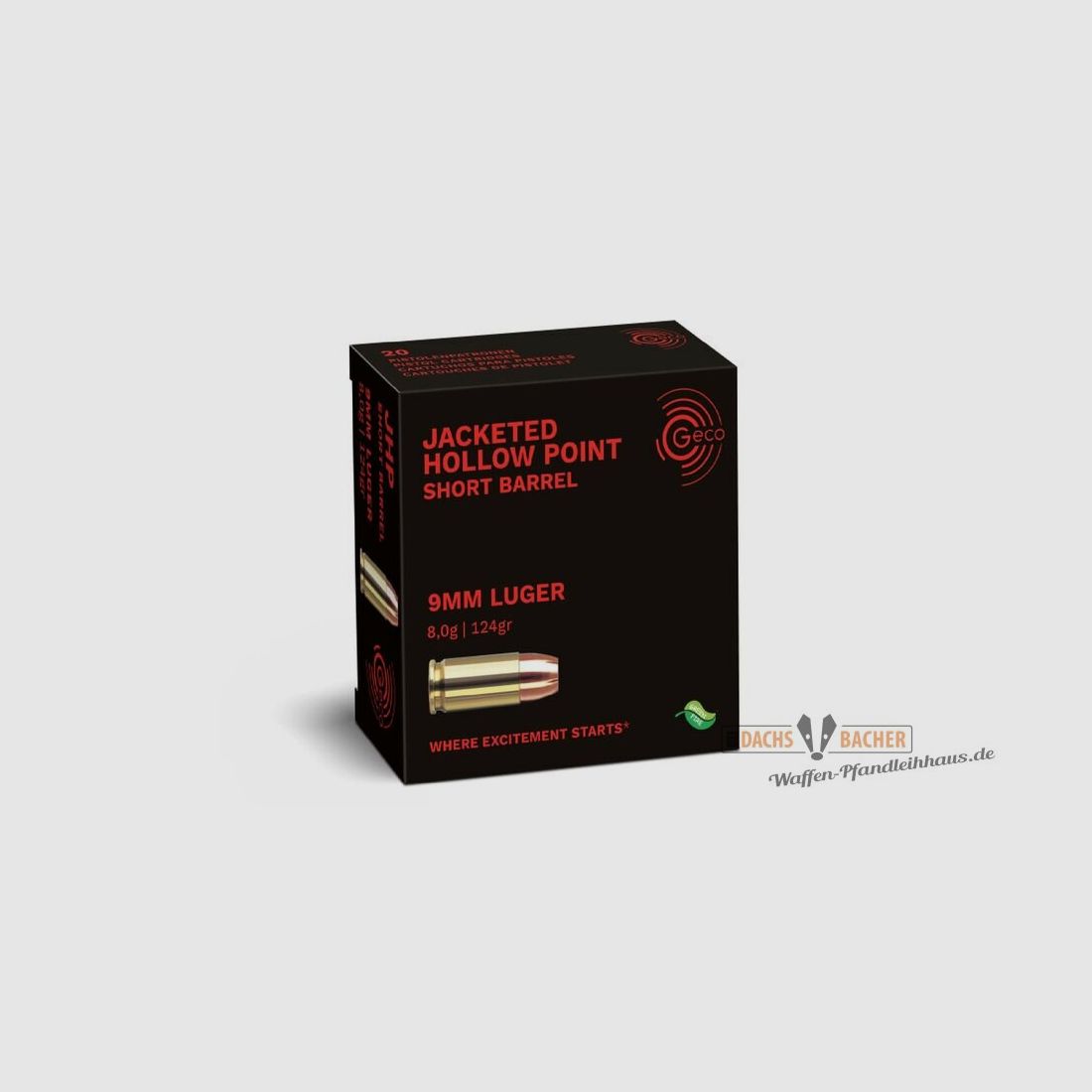 GECO 9 mm Luger JHP Jacketed Hollow Point 8,0g/124gr 20 Schuß