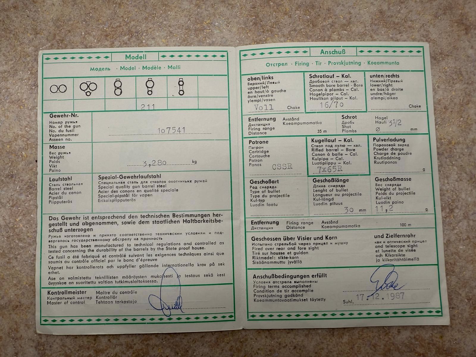 Merkel Modell 211 (7x65R, 16/70, .22Hornet)