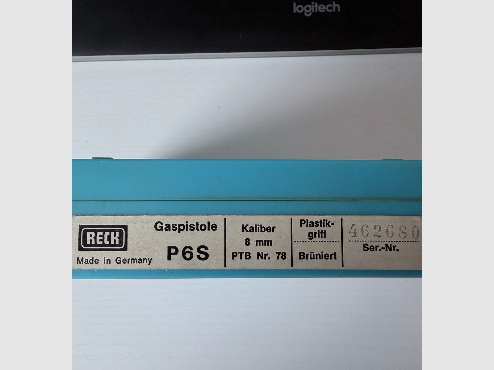 Reck P 6 S 8mm pistolet à gaz et à pétard avec gobelet de lancement en boîte d'origine objet de collection