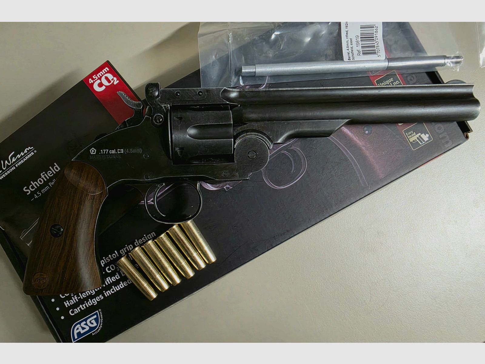 Schofield CO2-Kipplauf-Revolver „Aging Black“ mit Barrel-Upgrade!, Bild 3 von 4