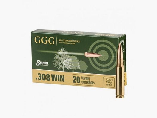 GGG .308 WIN -168 gr - HPBT Sierra Matchking (GPX13) - 20 cartuchos de rifle