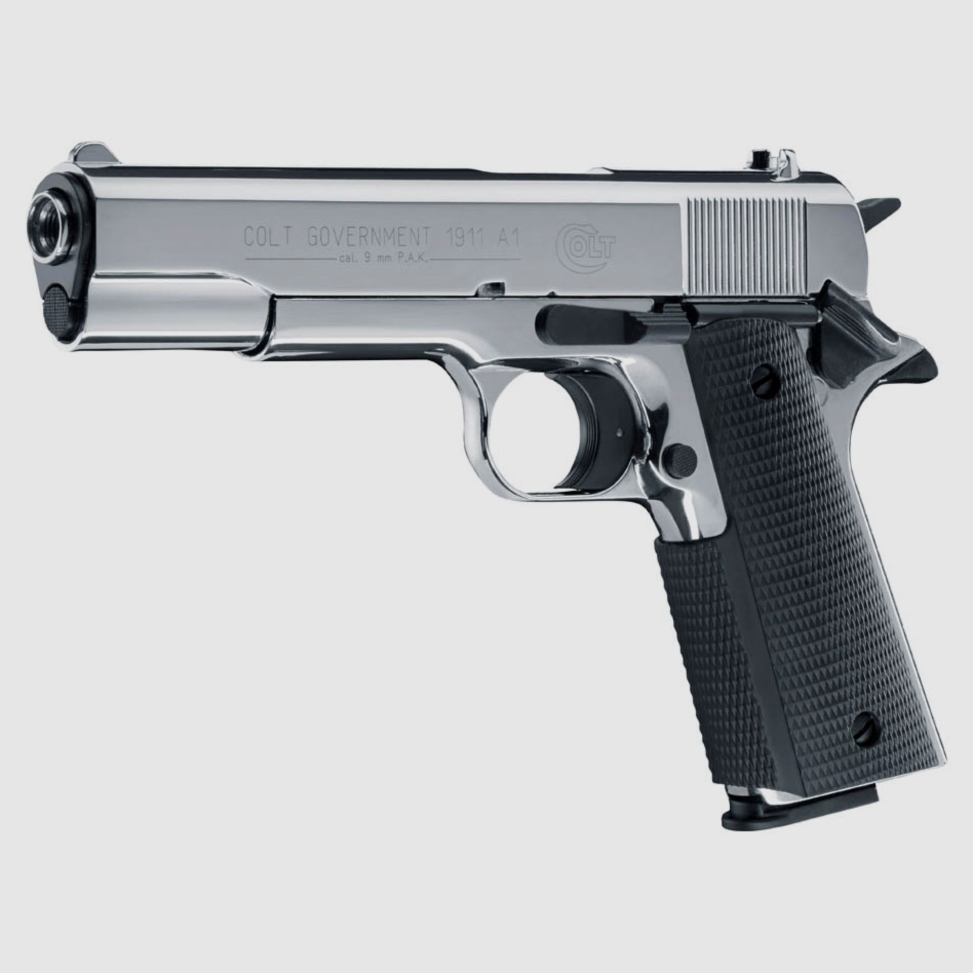 Umarex 317.02.38 Colt Government 1911 A1 9 mm P.A.K. Polished Chrome Pyro