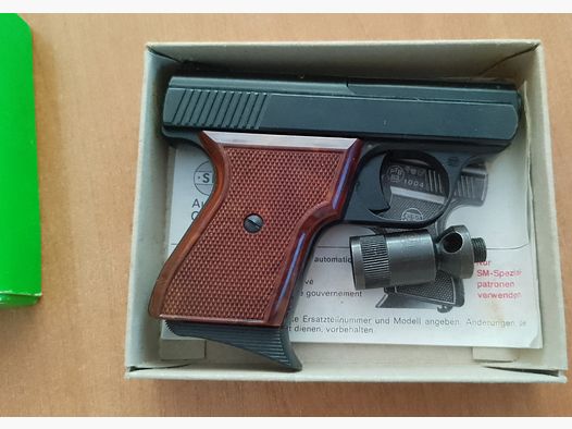 Alte Rhöner SM 15 Kal. 8 mm Knall im PTB 83/2 mit Verpackung!