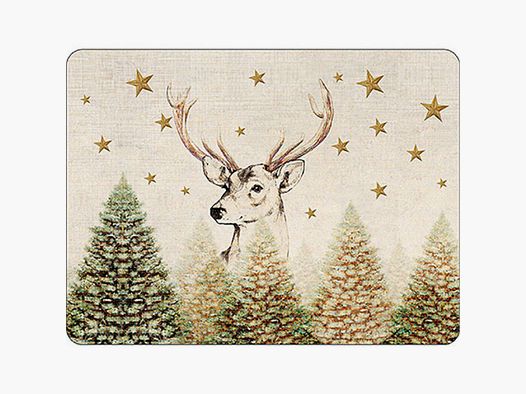 Lovergreen Kunst des Tisches Motiv Tischset Hirschportrait + goldene Sterne x 4 - PVC