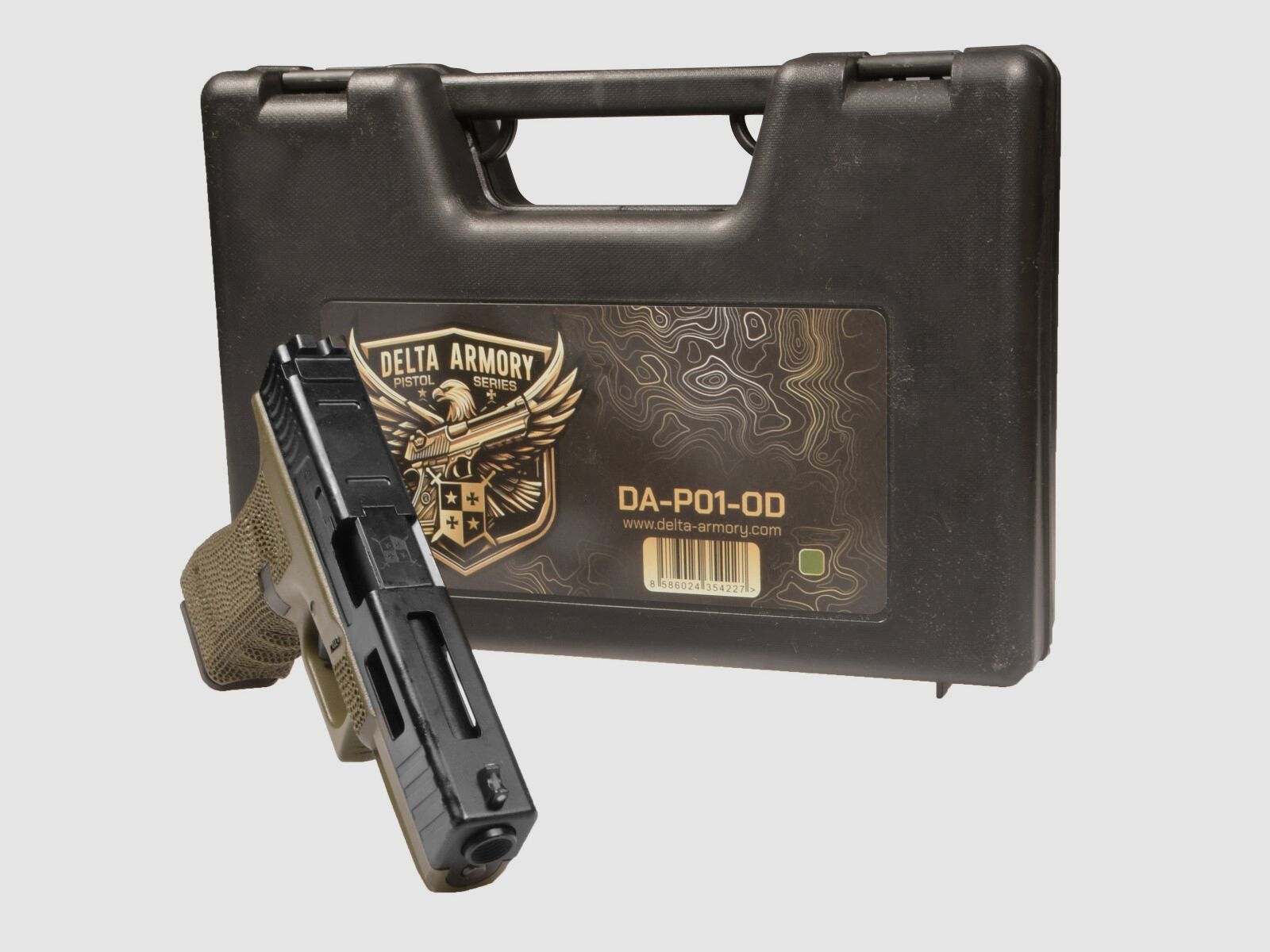 P01 GBB Airsoft Pistool met Grip Stippling in Olijf | Delta Armory
