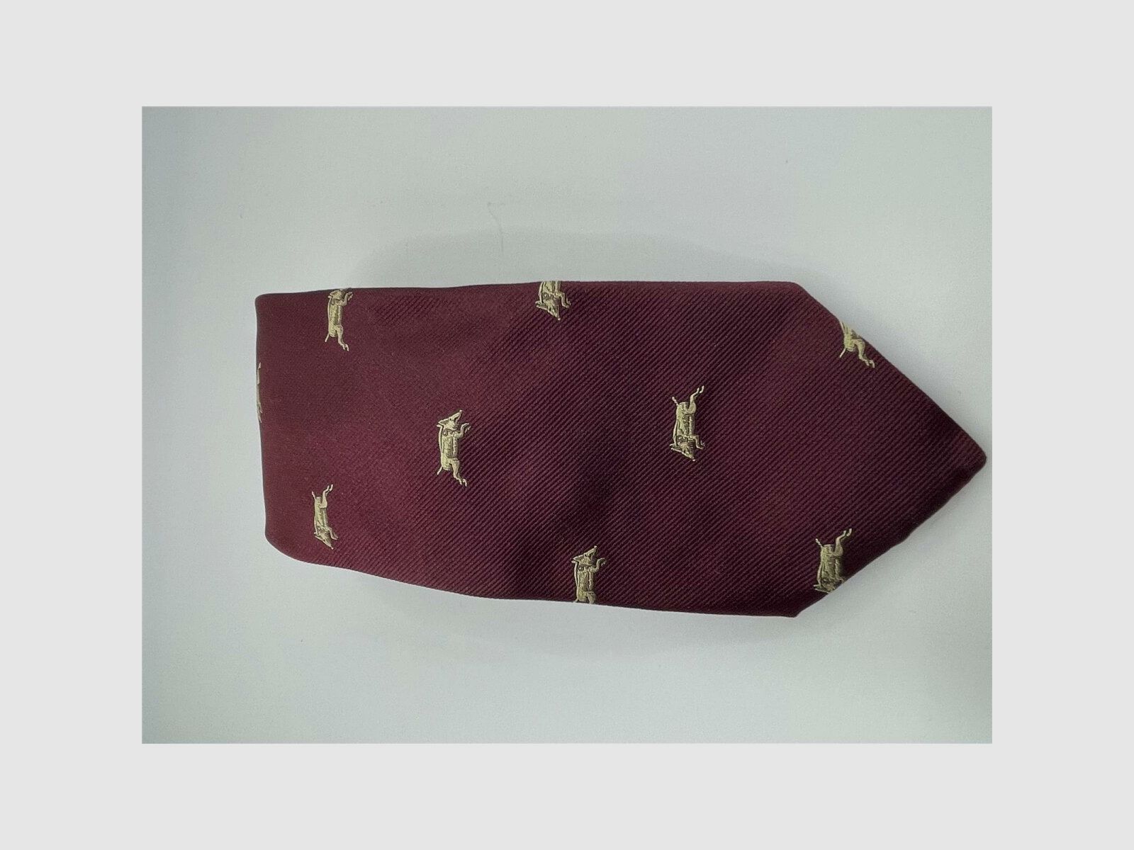 Robert Keyte Krawatte 100% Seide weinrot Motiv beige Wildschwein