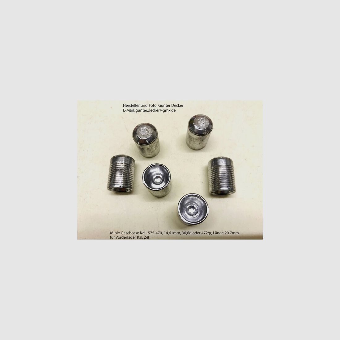 Minie Geschosse Kaliber .575 14,61mm, 472gr. Vorderlader Gewehre Kal. 58