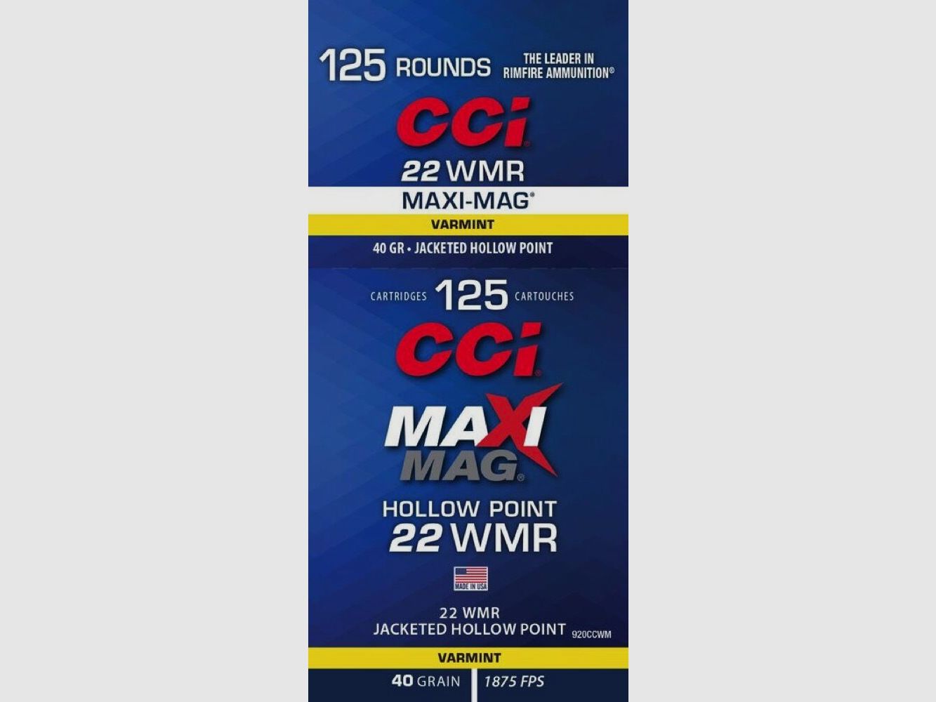 CCI Maxi-Mag JHP 40grs 125St .22wmr