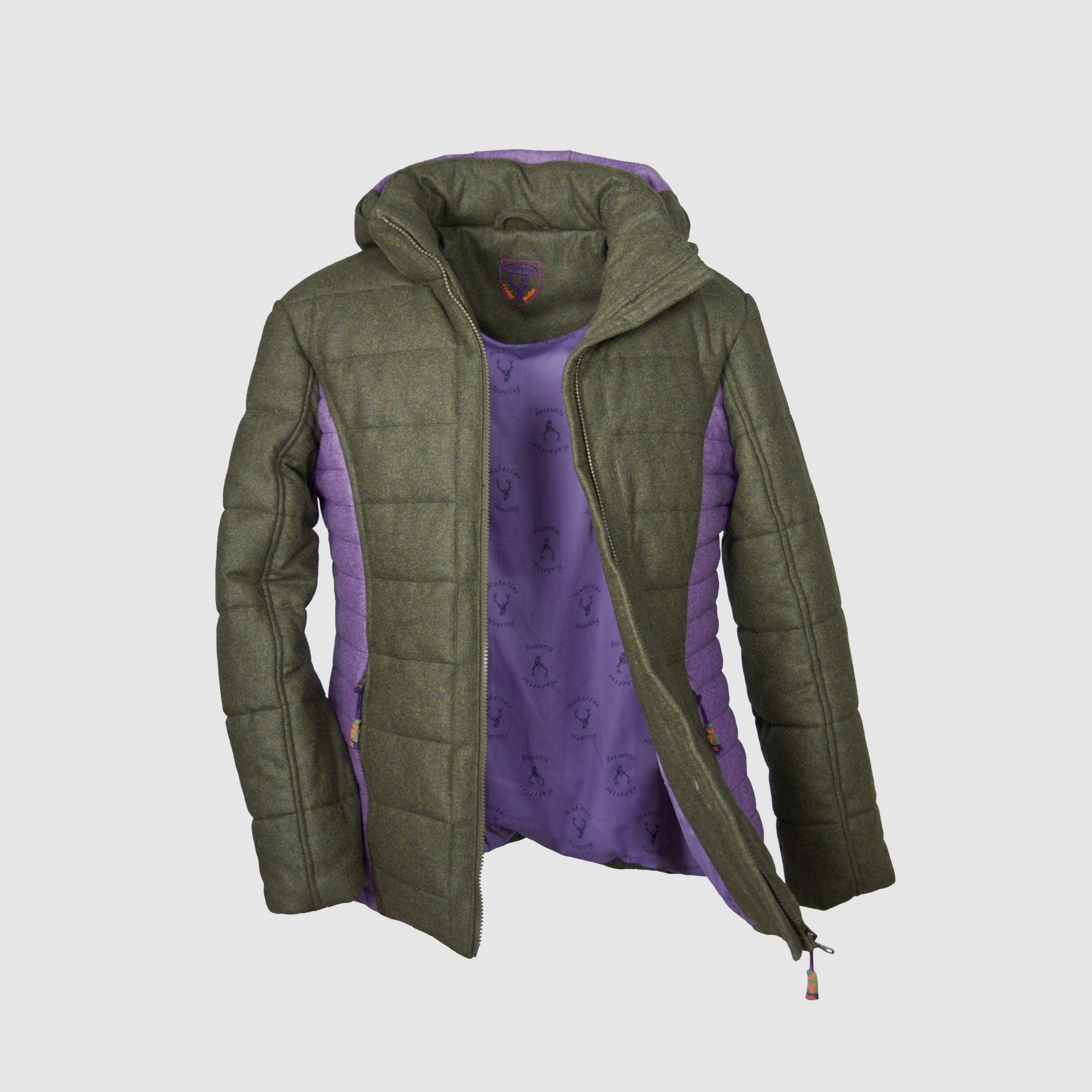 Damenjacke Loden - oliv, lila Seitenstreifen