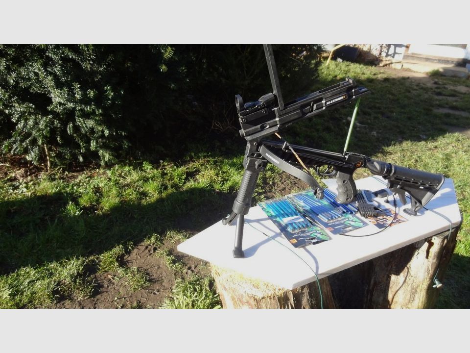 Armbrust Steambow AR6 Pfeile Kriegspfeile Red Dot Visier Stativ