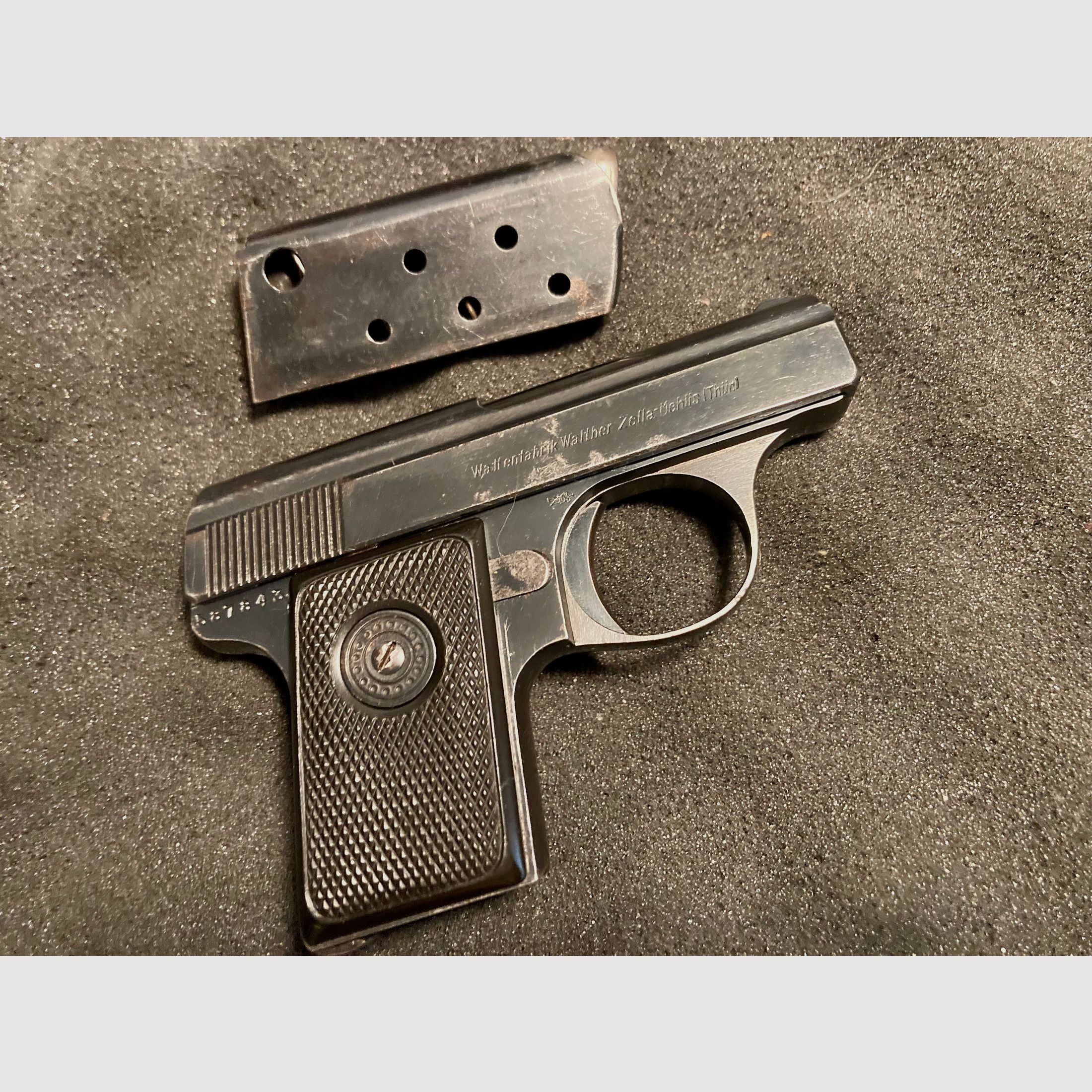 Walther Mod. 9, Tipo II, ca. 1928/29, Calibre 6,35mm Browning, pistola de bolsillo Zella Mehlis, WWII, WHB61