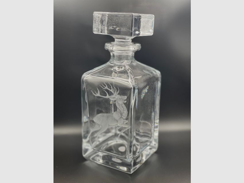 Whiskykaraffe Kristallglas 0,75l Handgravur Hirsch, Bild 2 von 2