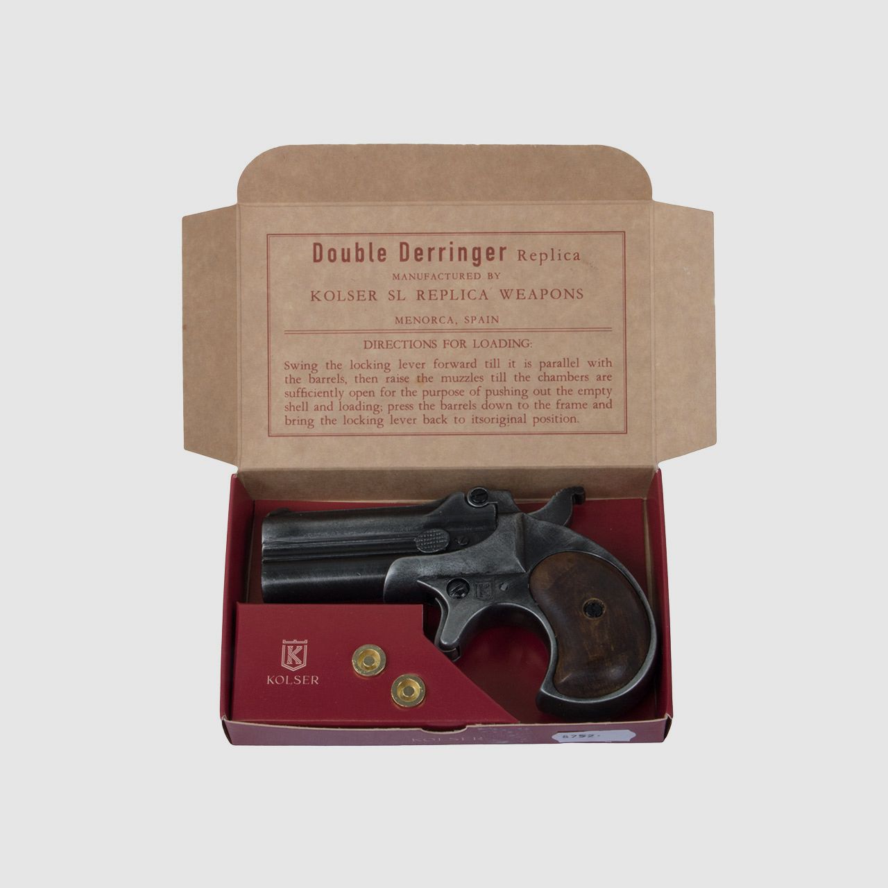 Deko Pistole Kolser Derringer 95 USA 1866 Kaliber .41 antikschwarz Griffschalen in Holzoptik