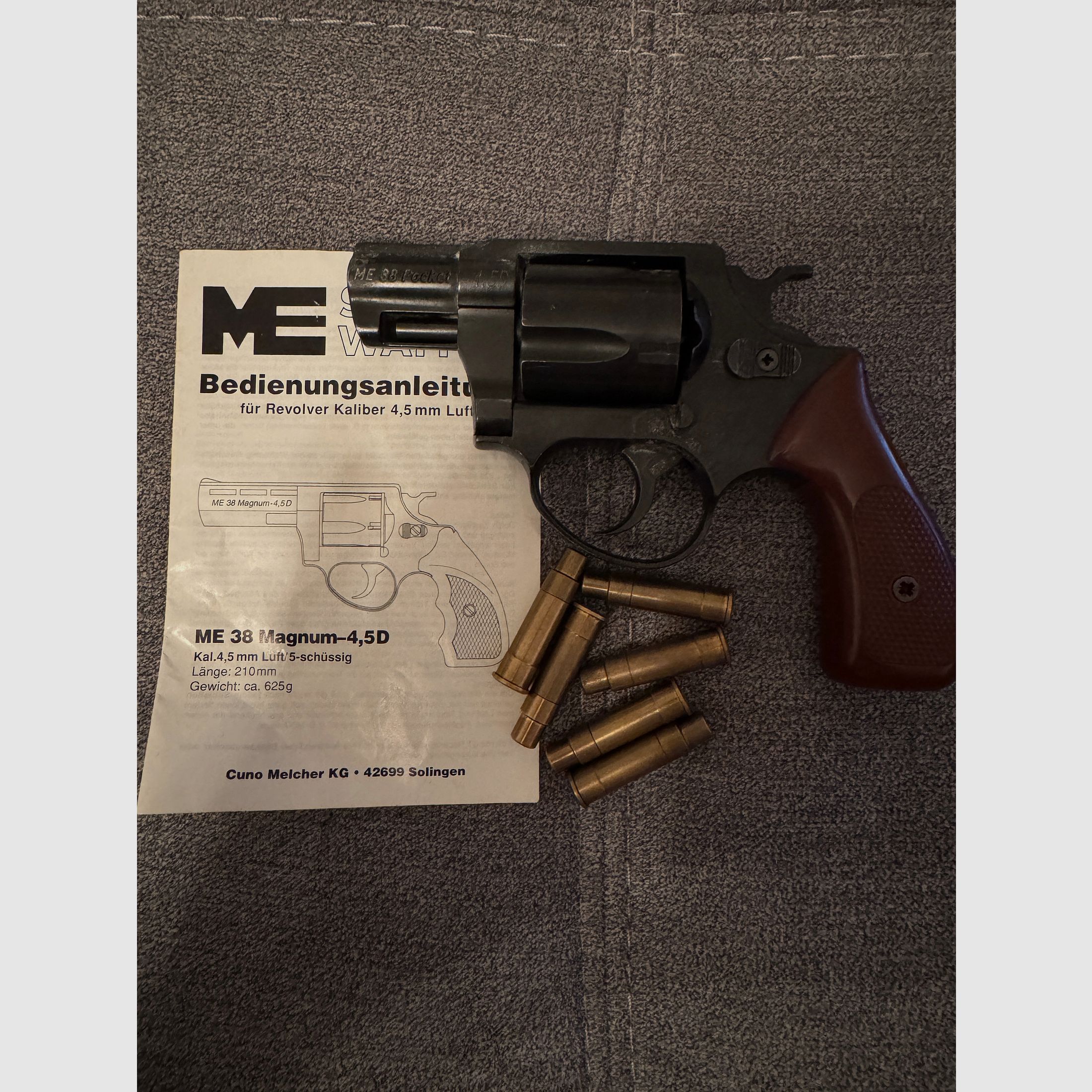 Revolver de aire comprimido ME 38 Pocket (cal. 4,5 mm) – compacto de cañón corto con casquillos de carga