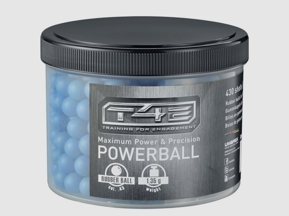 Umarex T4E Powerballs Cal. 43 projectiles en caoutchouc (430 coups) - bleu