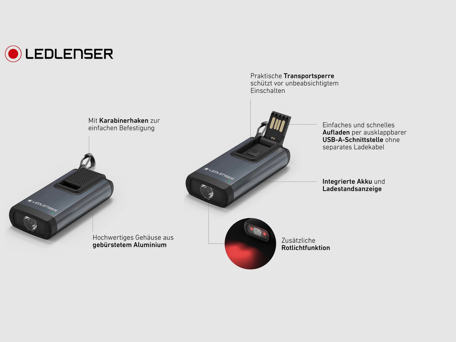 Ledlenser 502577 K6R Sleutellamp 400 Lumen 80 Meter grijs