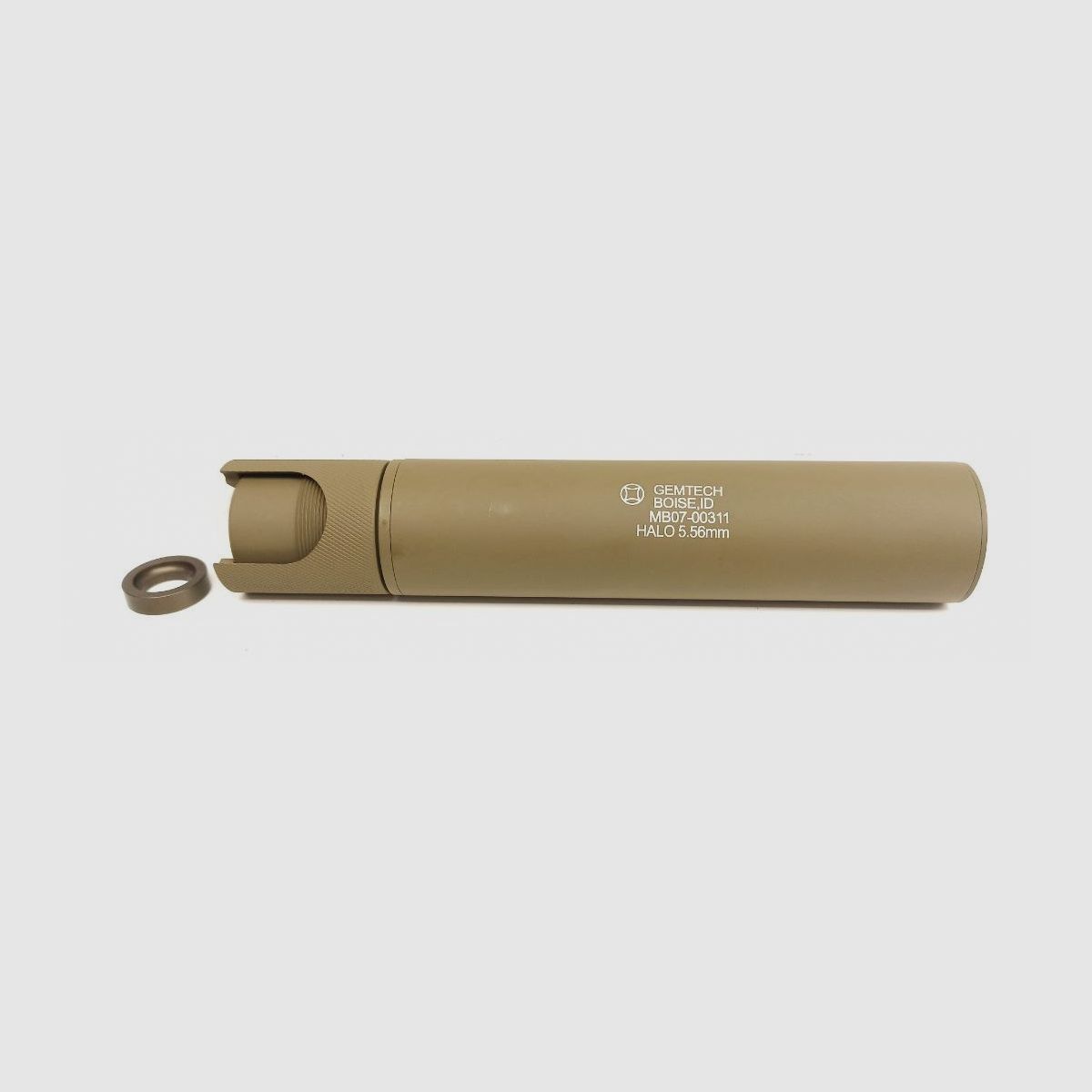 ROYAL "HALO" Schalldämpferattrappe mit Markings, 195x35mm, TAN/DE