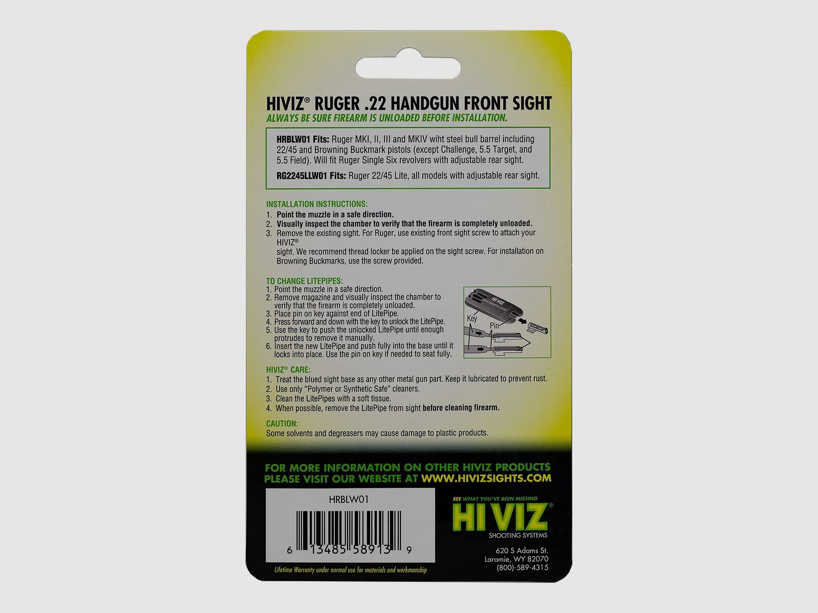 HIVIZ Korn f. Ruger Mark I-IV & Browning Fiber Optic - LiteWave