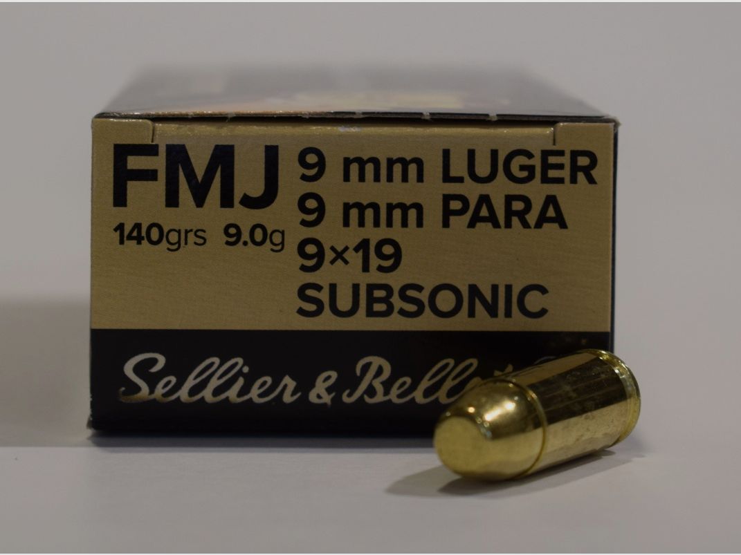 Box mit 50 Subsonic-Patronen Sellier Bellot 9×19 Luger FMJ 140 Grain