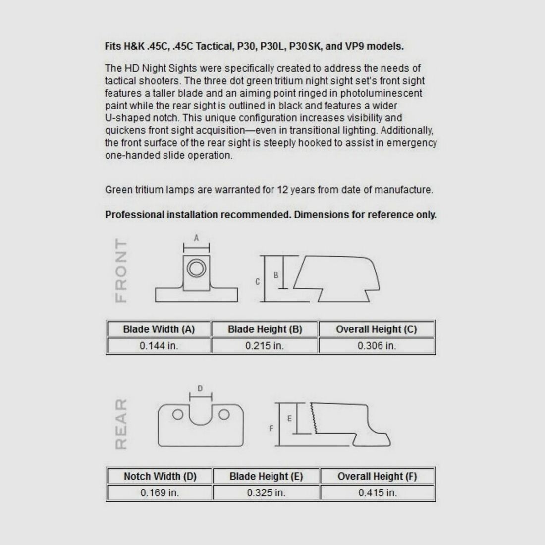 Trijicon Sight Set HD Yellow HK45C/P30