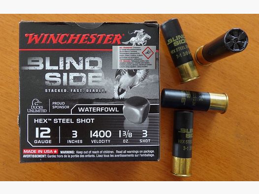 Cartuchos de perdigones de acero Winchester Winchester Blind Side 12/76 - Tamaño 3,5 mm
