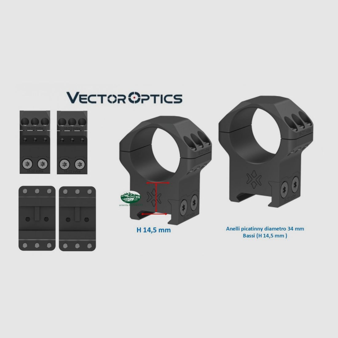 VECTOR OPTICS Ringe X-ACCU Picatinny mit 6 Schrauben Durchmesser 34 mm mittel XASR-3453