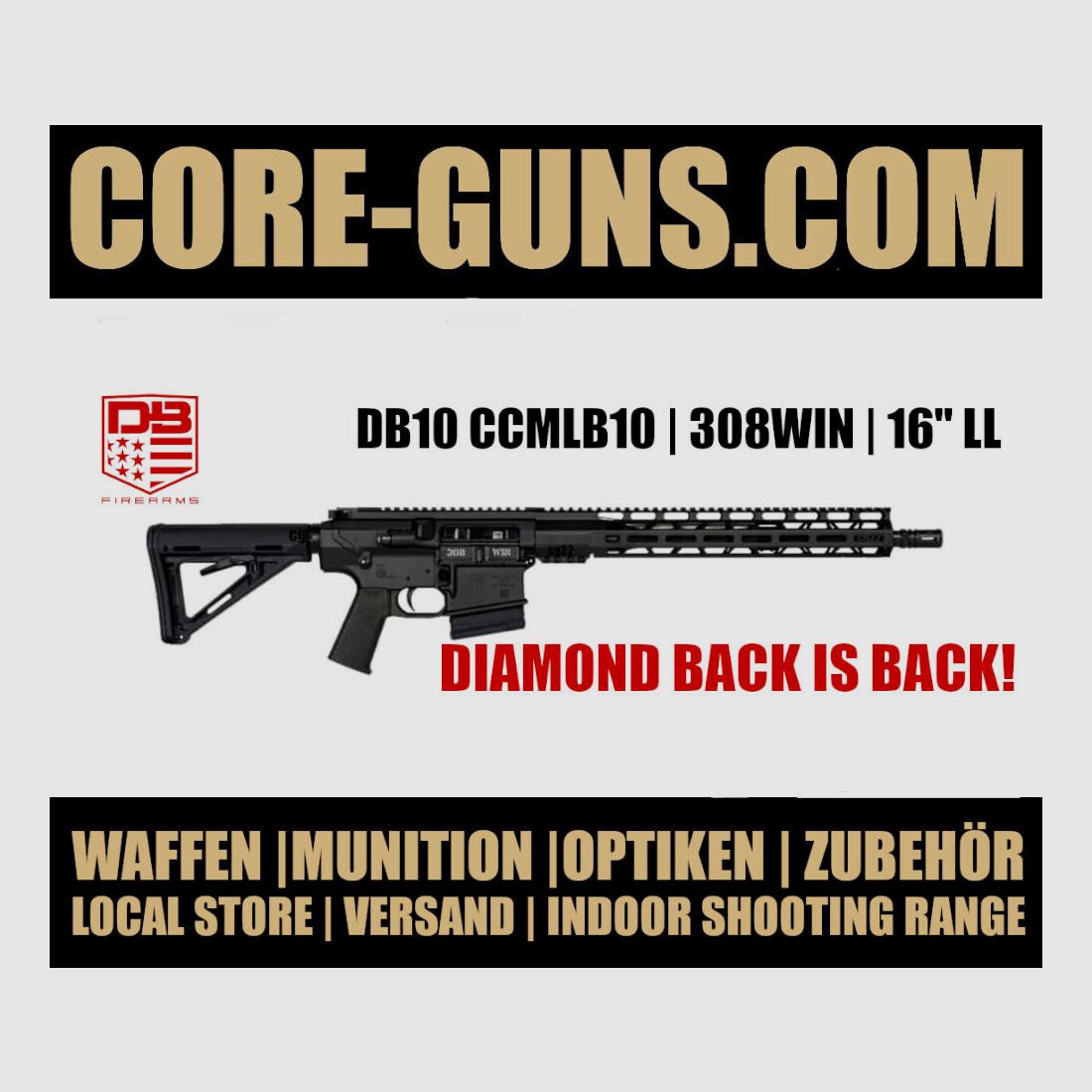 Diamondback Firearms AR10 halbautomatische Büchse, Kaliber 308Win 16" für Sport und Jagd - IWA Special 2025
